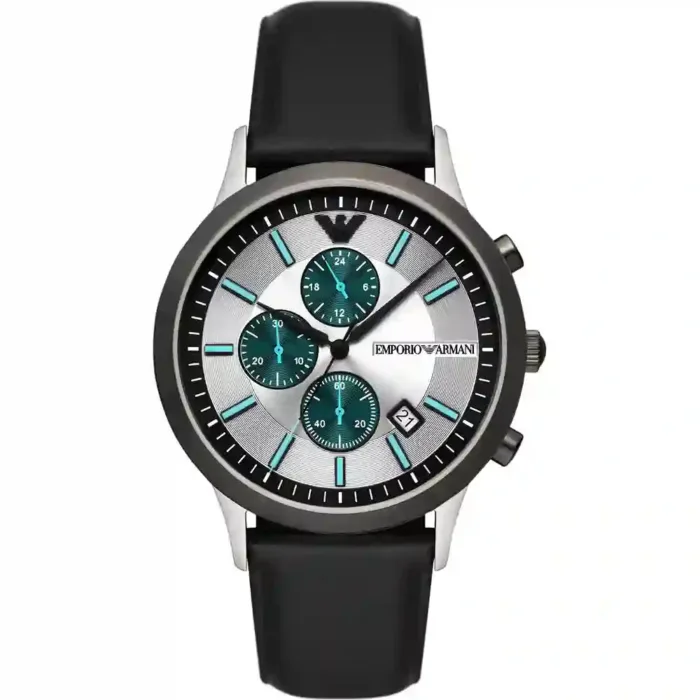 Emporio Armani Renato Chronograph Silver Dial Black Leather Strap Watch for Men - AR11473 - Image 9